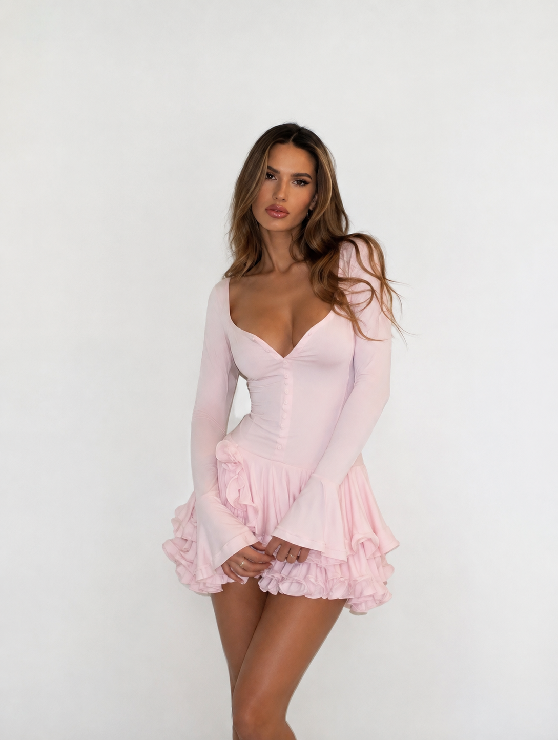 Rosé Ruffle Mini Dress