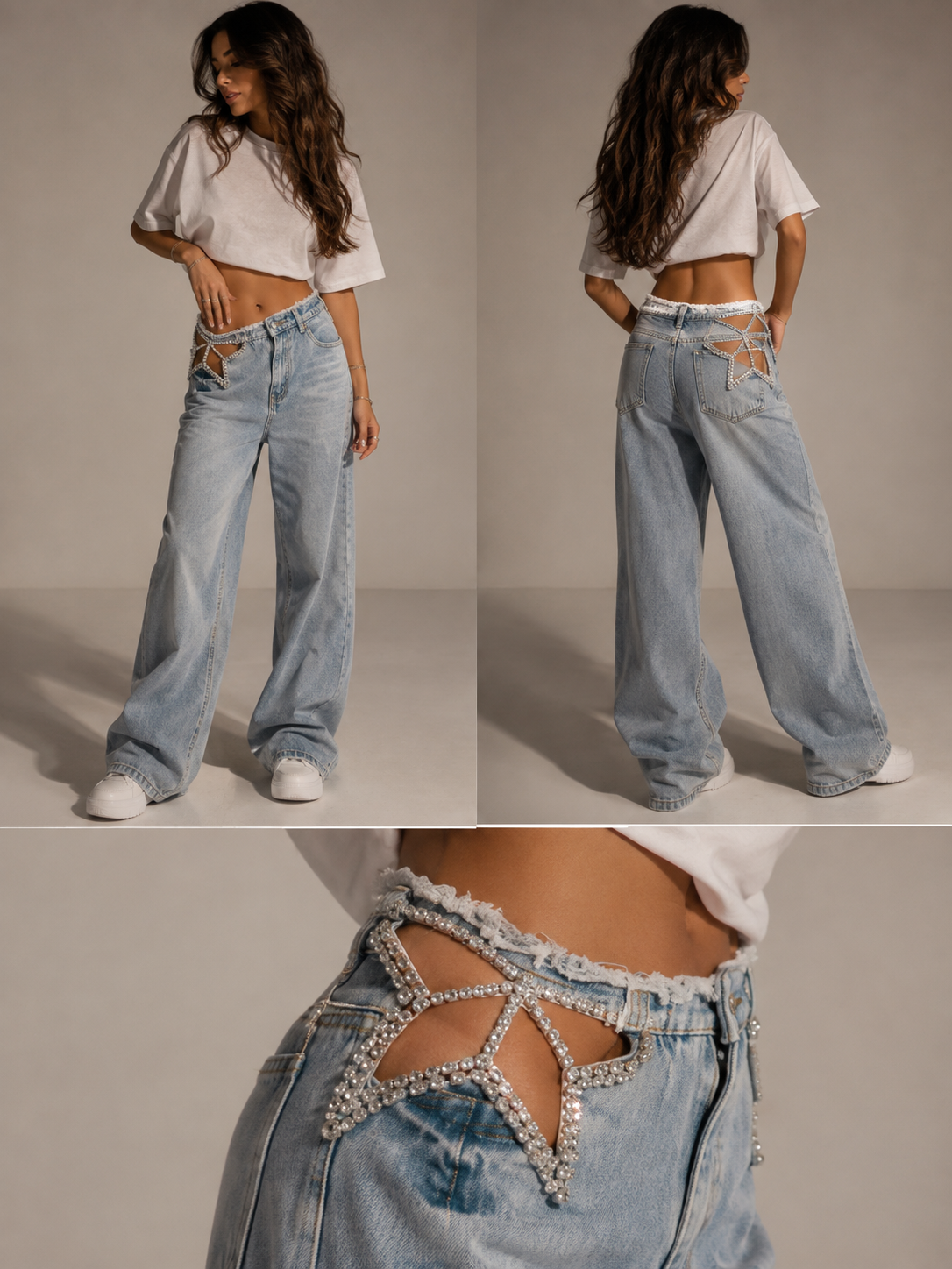 Stella Rhinestone Cutout Jeans