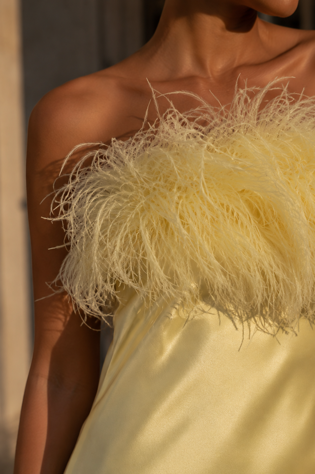 LISSE Feather Satin Maxi Dress